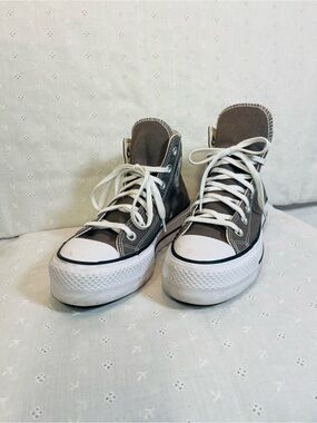 Converse High-Top Canvas Sneakers in Gray and White Platform